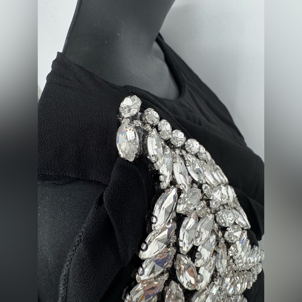 NWOT Elegant Black Evening Gown Rhinestones Cape Sleeves Size Small - Picture 15 of 17